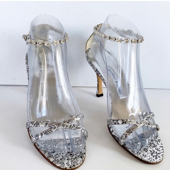 Manolo Blahnik slingback sandals, embossed crystal ankle strap, 7.5 US / 37.5 EU - Picture 11 of 16